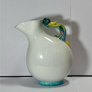VINTAGE Colorful Duck Handle Ceramic Pitcher